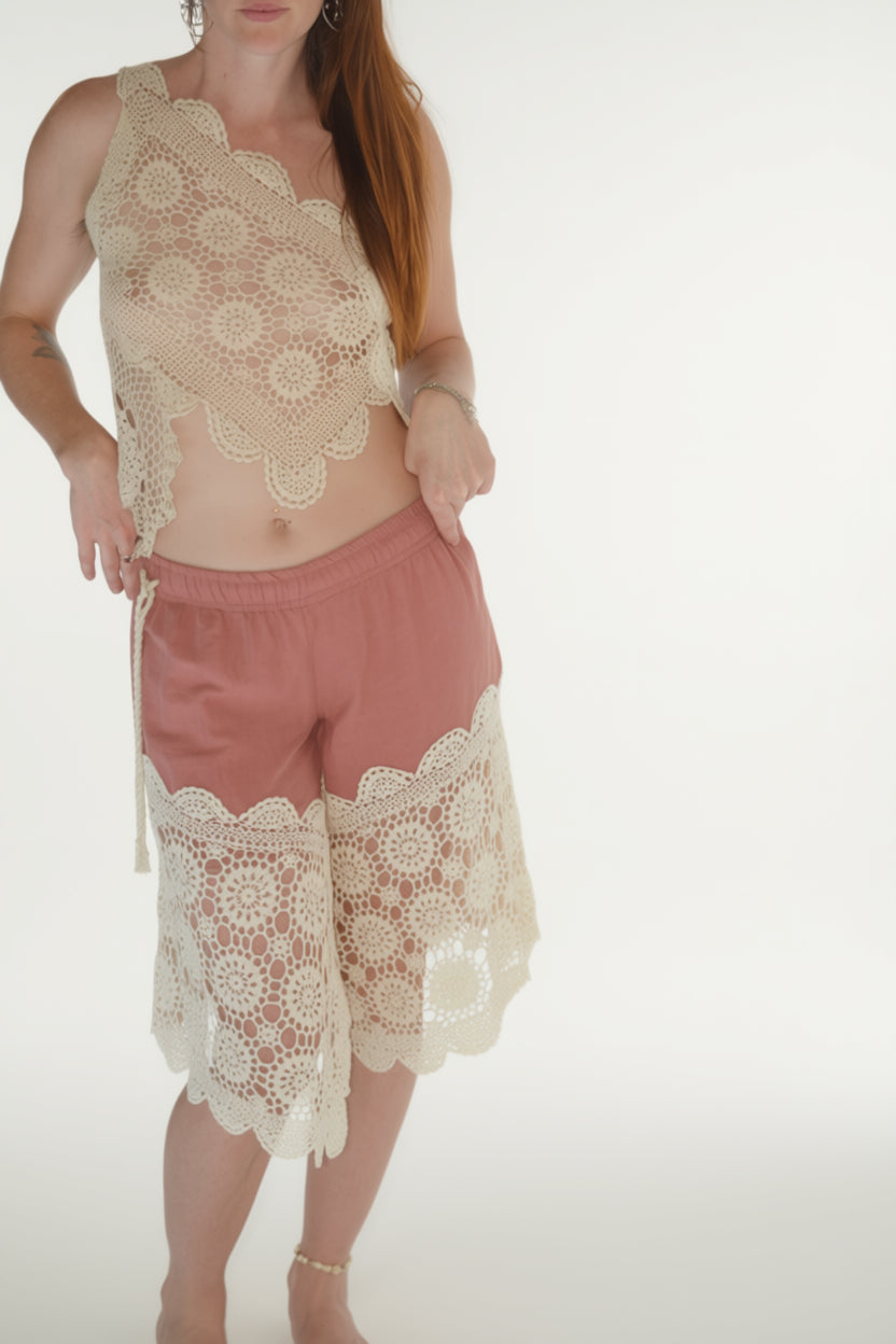 Chain Crochet Linen Shorts