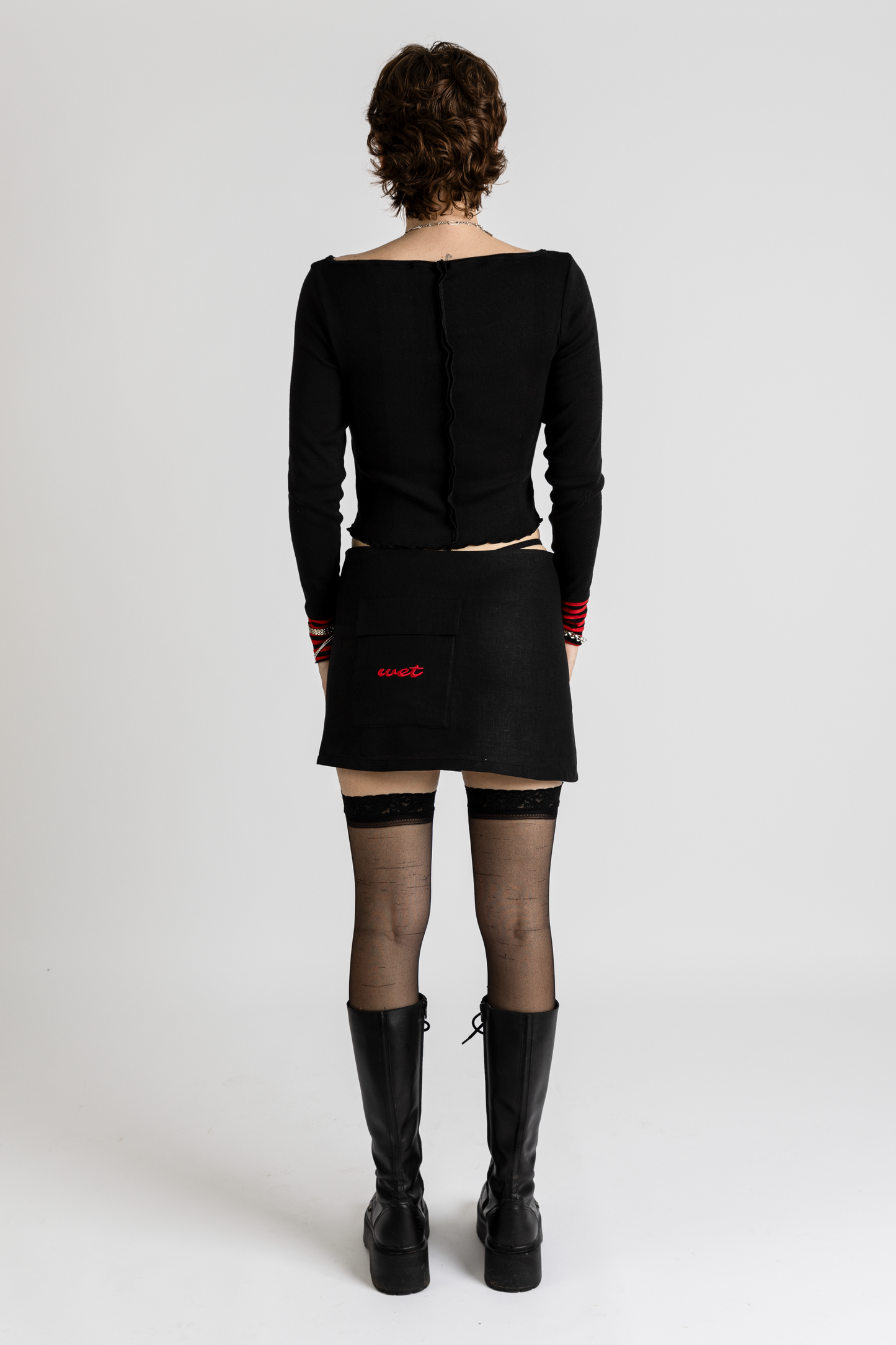 Black Boat Neckline Long Sleeve