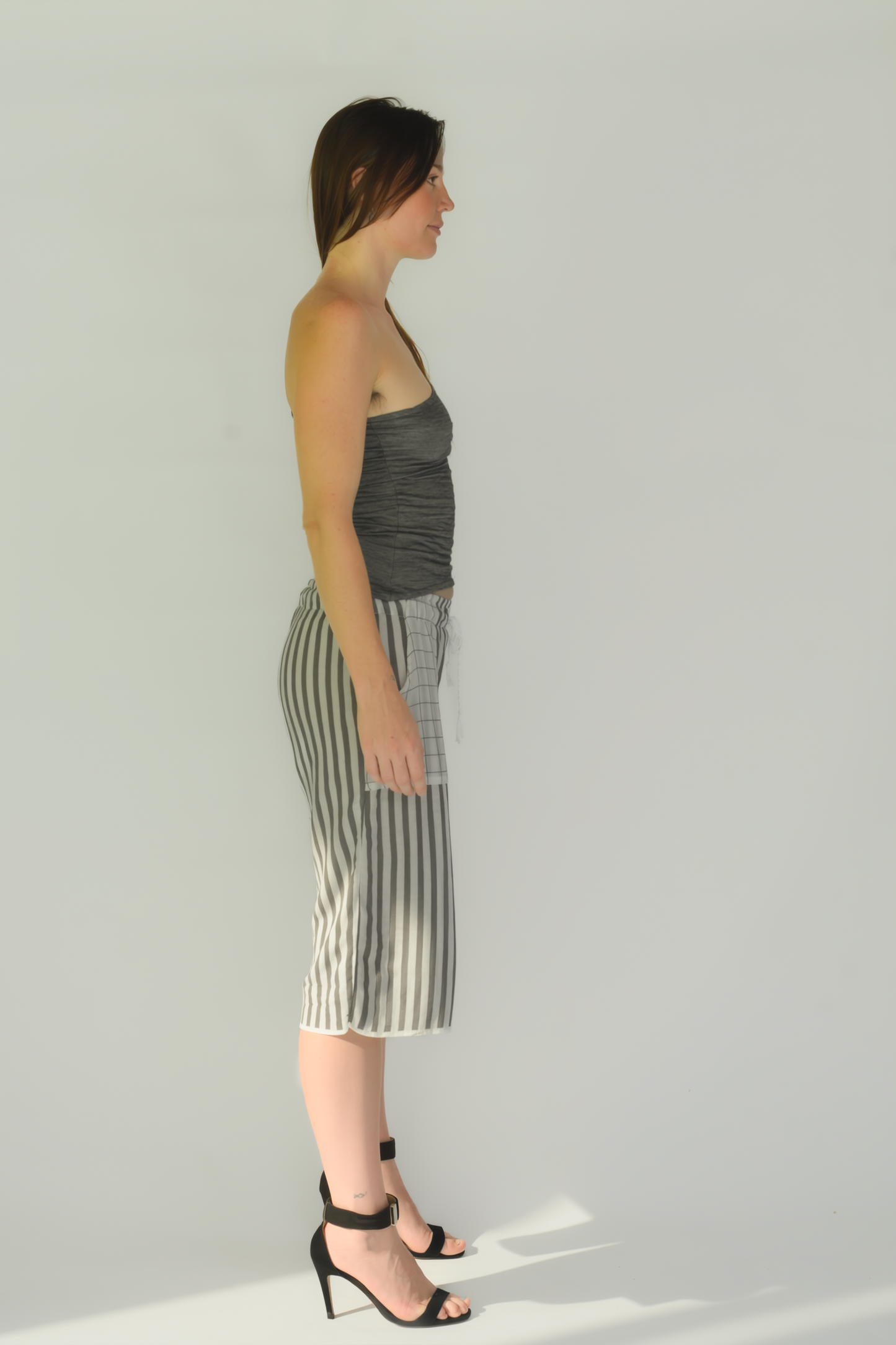 Grey and White light weight Capri Shorts